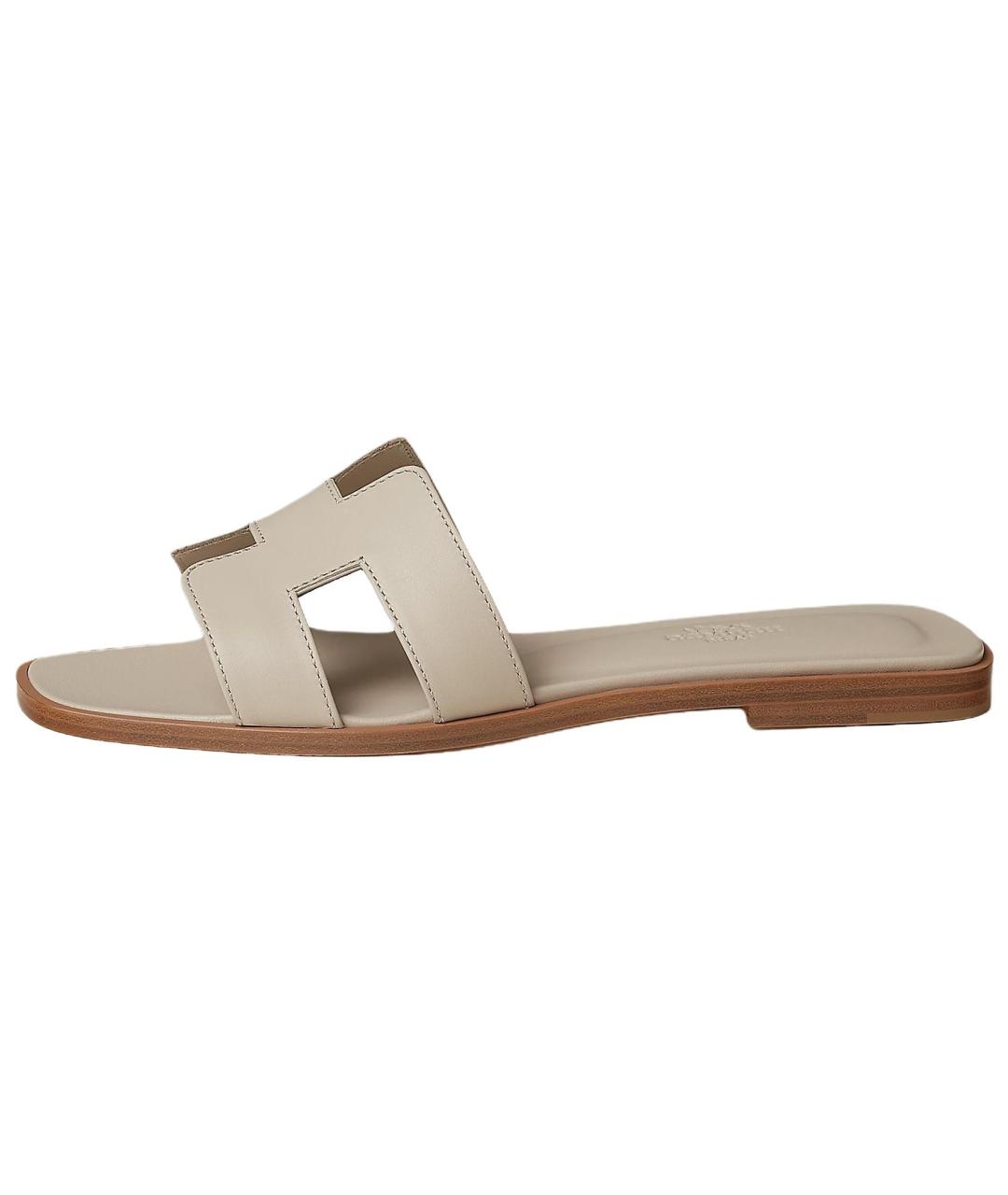 HERMES Бежевые кожаные сандалии, фото 2