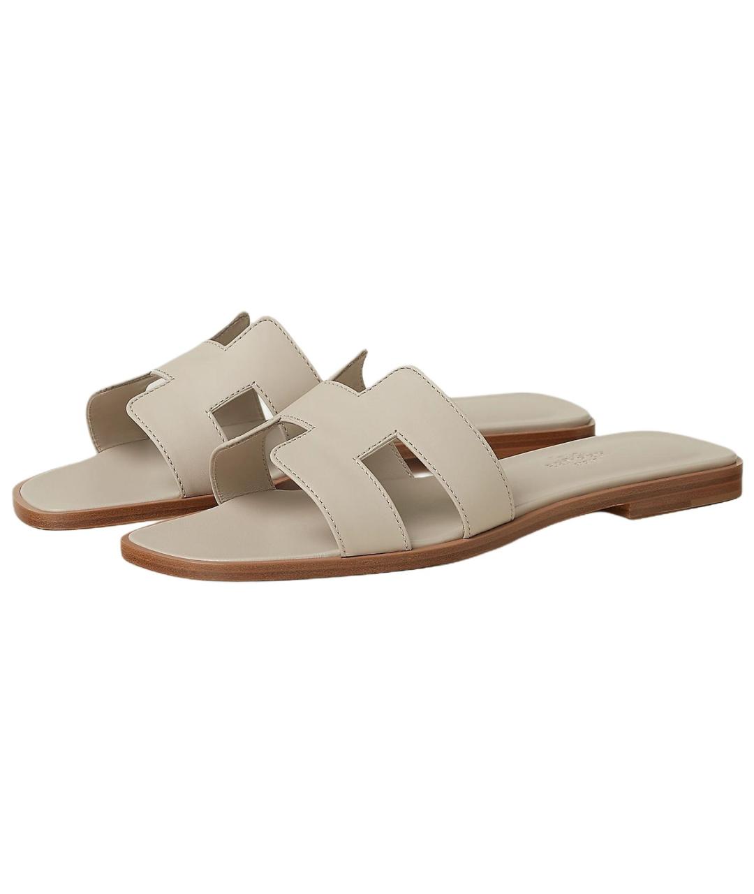 HERMES Бежевые кожаные сандалии, фото 3