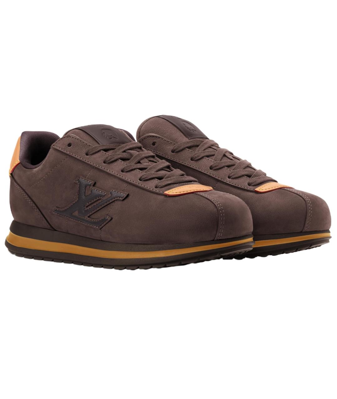 LOUIS VUITTON Коричневые кожаные низкие кроссовки / кеды, фото 3