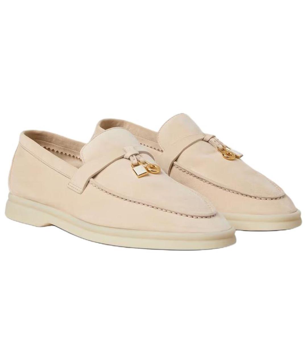 LORO PIANA Бежевые кожаные лоферы, фото 3