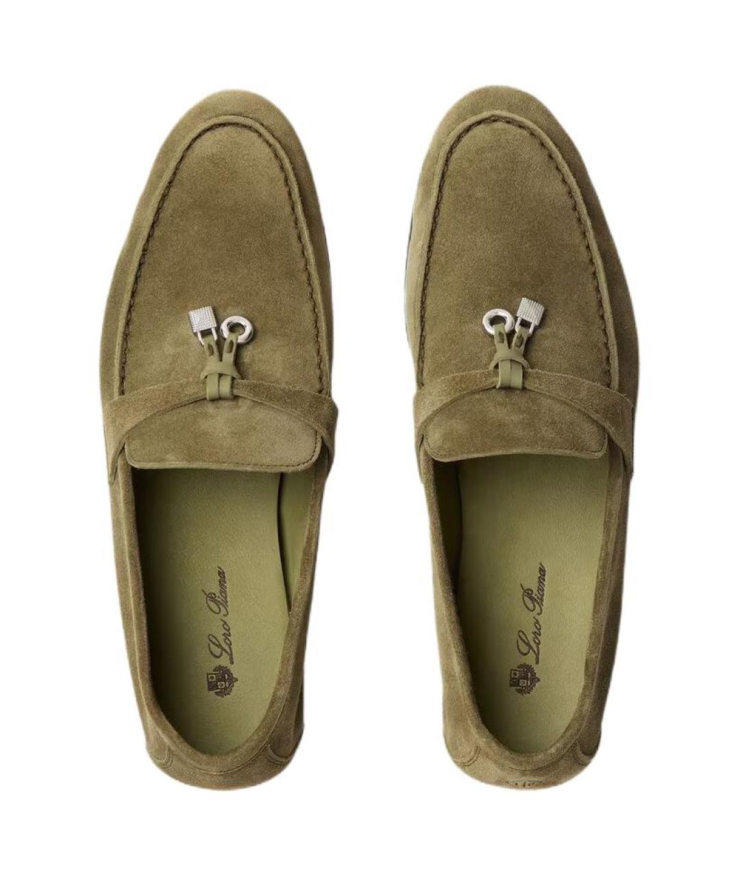 LORO PIANA Зеленые кожаные лоферы, фото 5