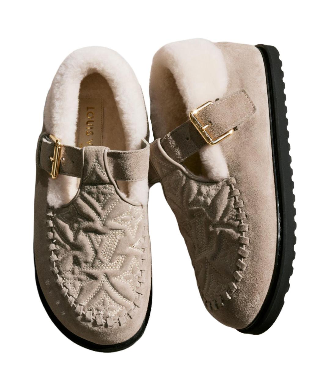 LOUIS VUITTON Бежевые нубуковые сабо, фото 5