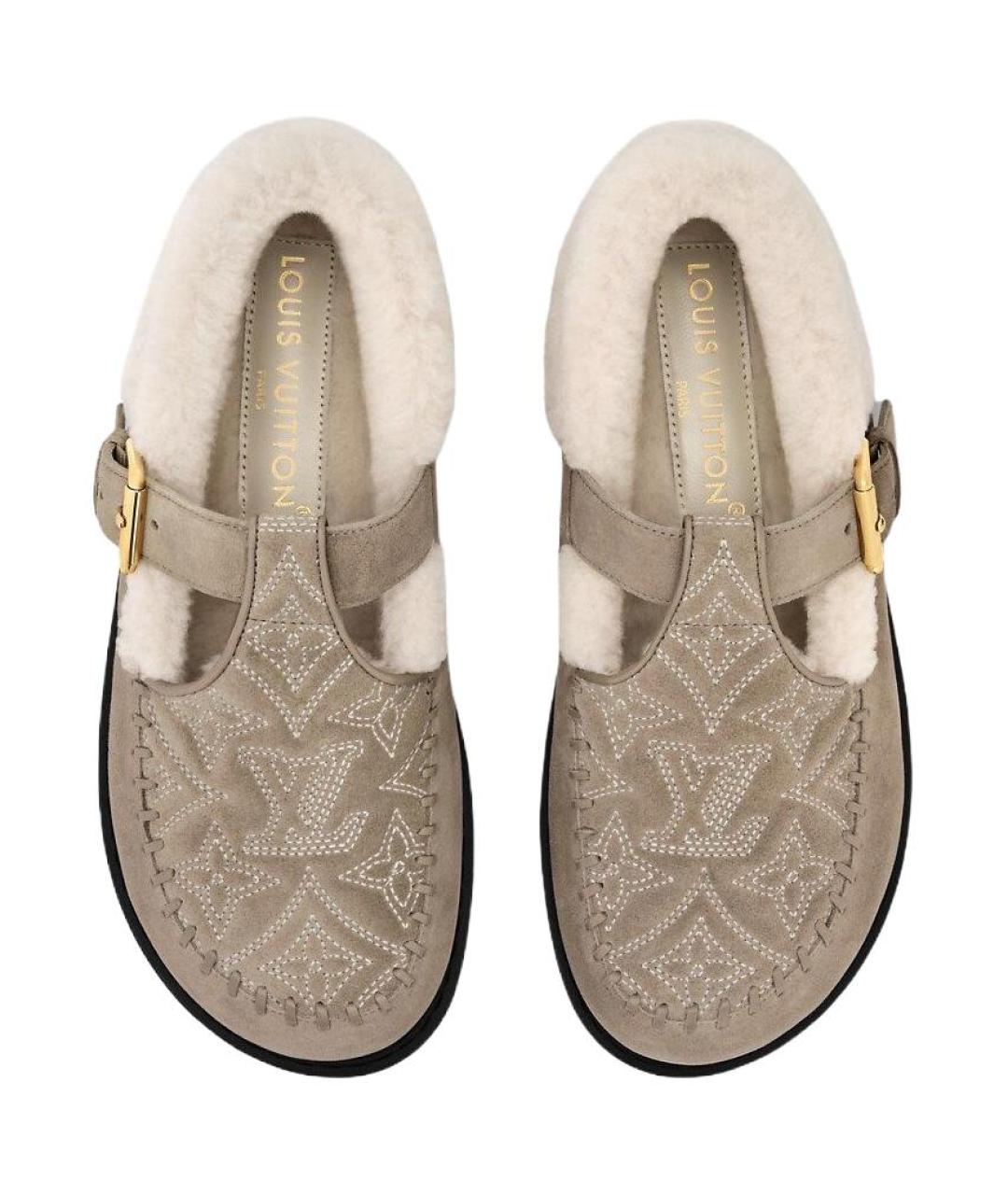 LOUIS VUITTON Бежевые нубуковые сабо, фото 4