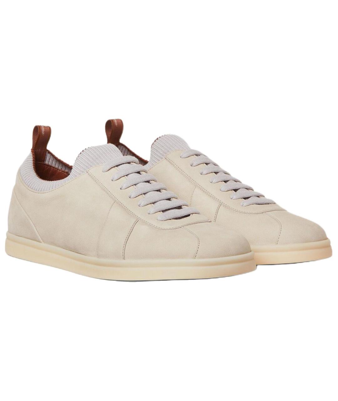 LORO PIANA Бежевые кожаные низкие кроссовки / кеды, фото 3
