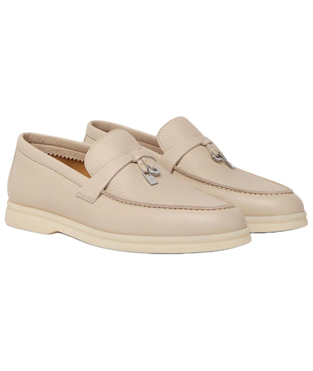 LORO PIANA Бежевые кожаные лоферы, фото 3