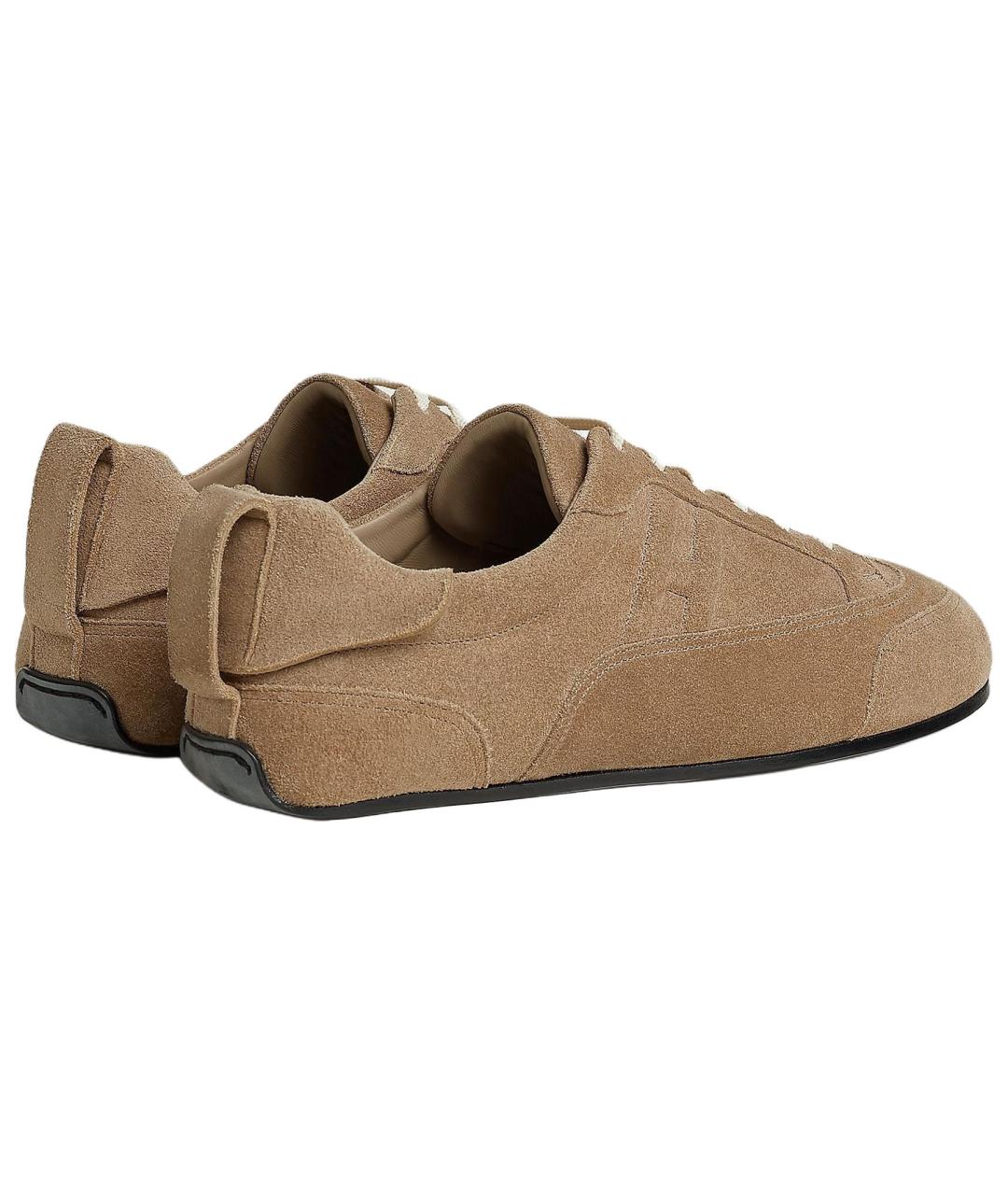 HERMES Бежевые замшевые низкие кроссовки / кеды, фото 5