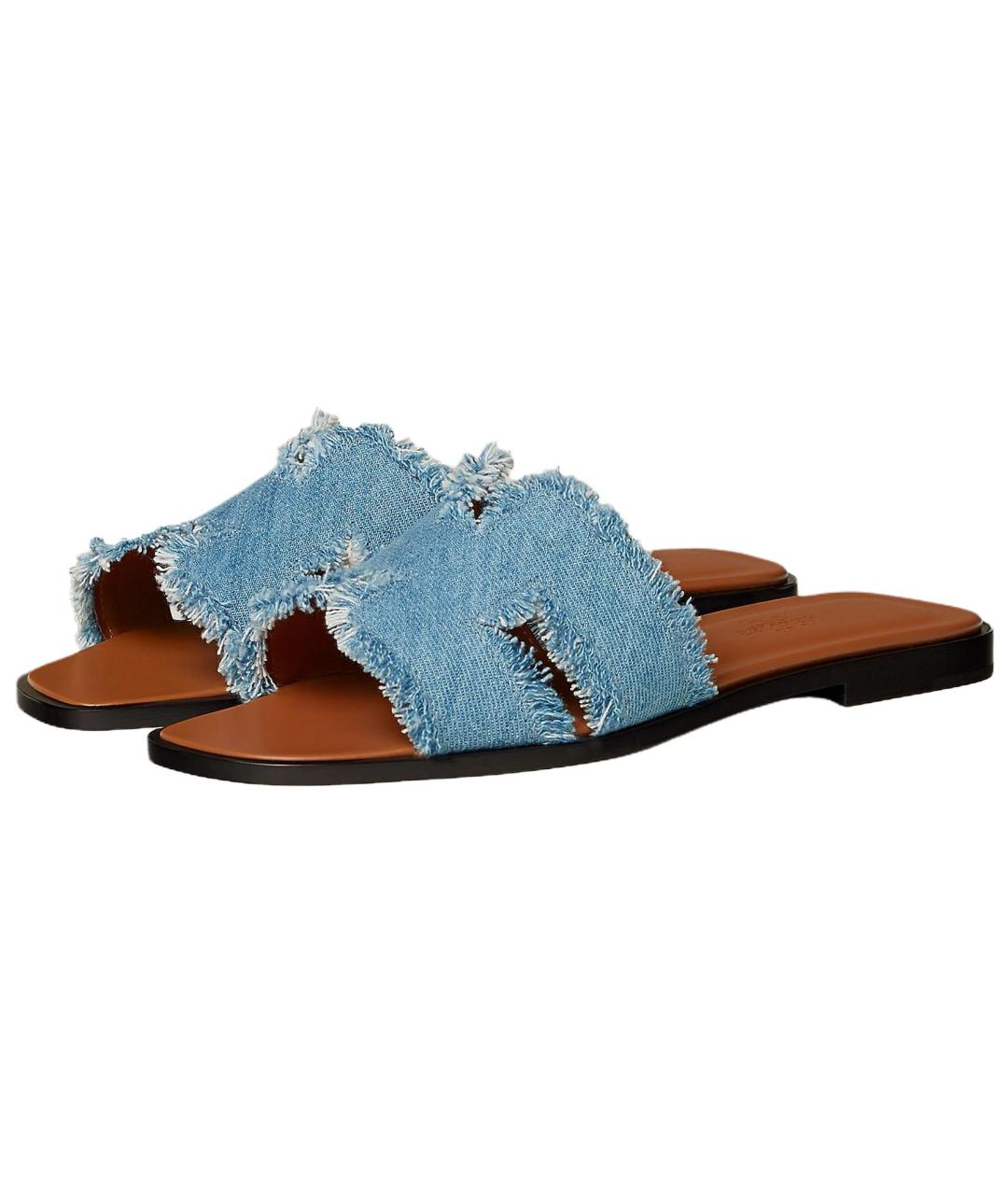 HERMES Голубые текстильные сандалии, фото 4