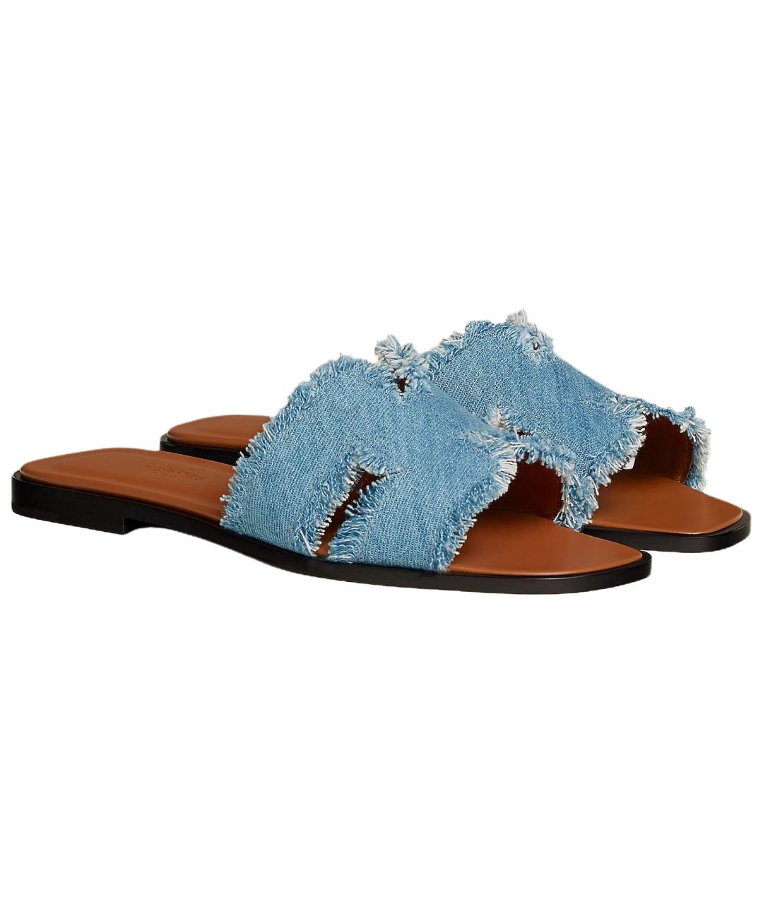 HERMES Голубые текстильные сандалии, фото 3