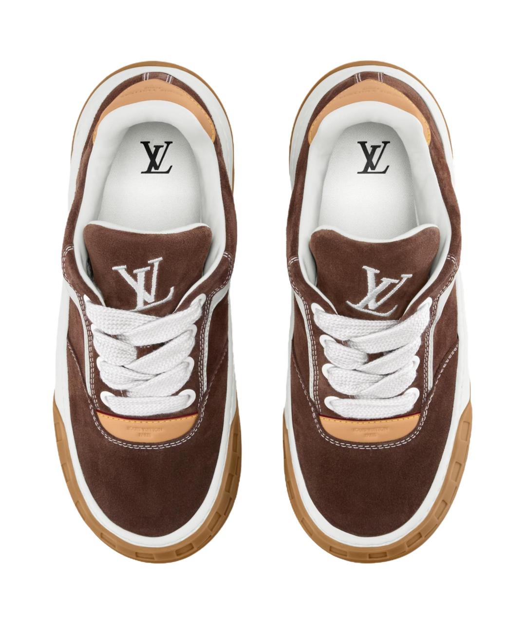 LOUIS VUITTON Коричневые нубуковые низкие кроссовки / кеды, фото 4