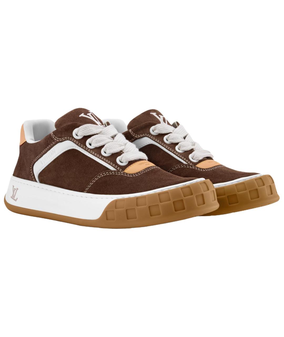LOUIS VUITTON Коричневые нубуковые низкие кроссовки / кеды, фото 3