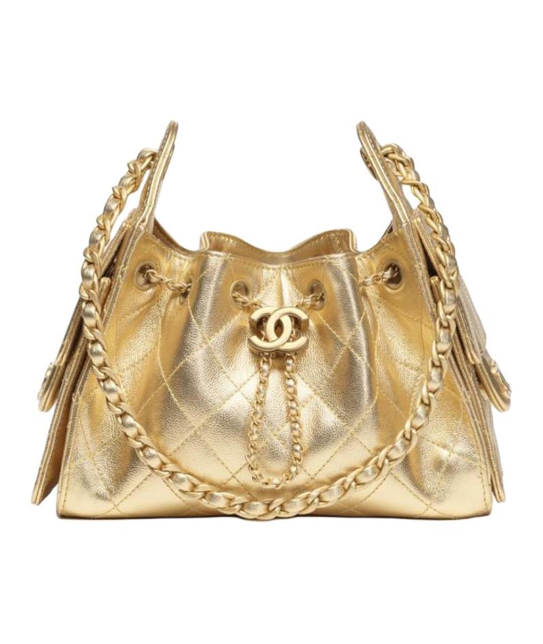 CHANEL Золотая кожаная сумка через плечо, фото 1