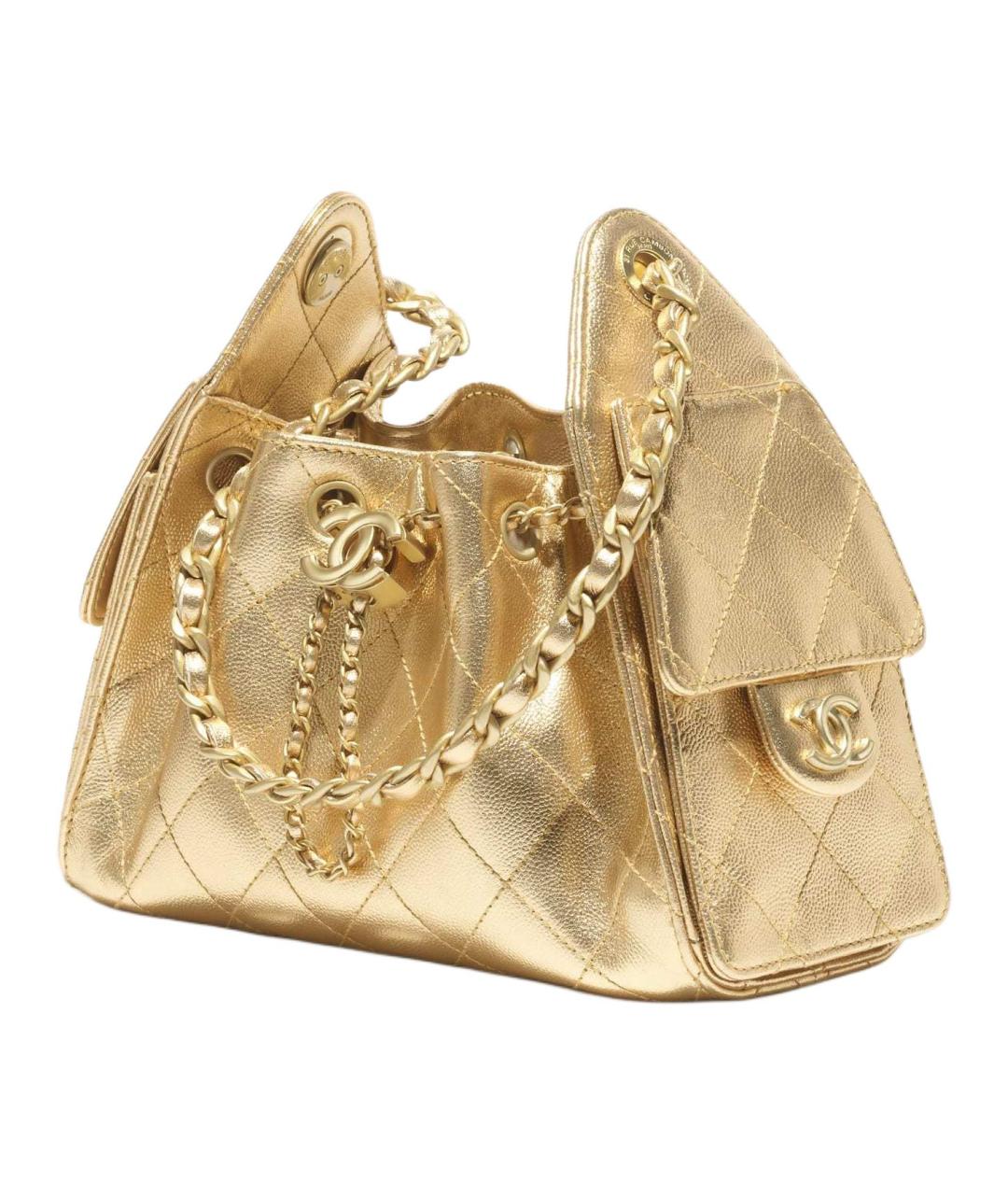 CHANEL Золотая кожаная сумка через плечо, фото 3