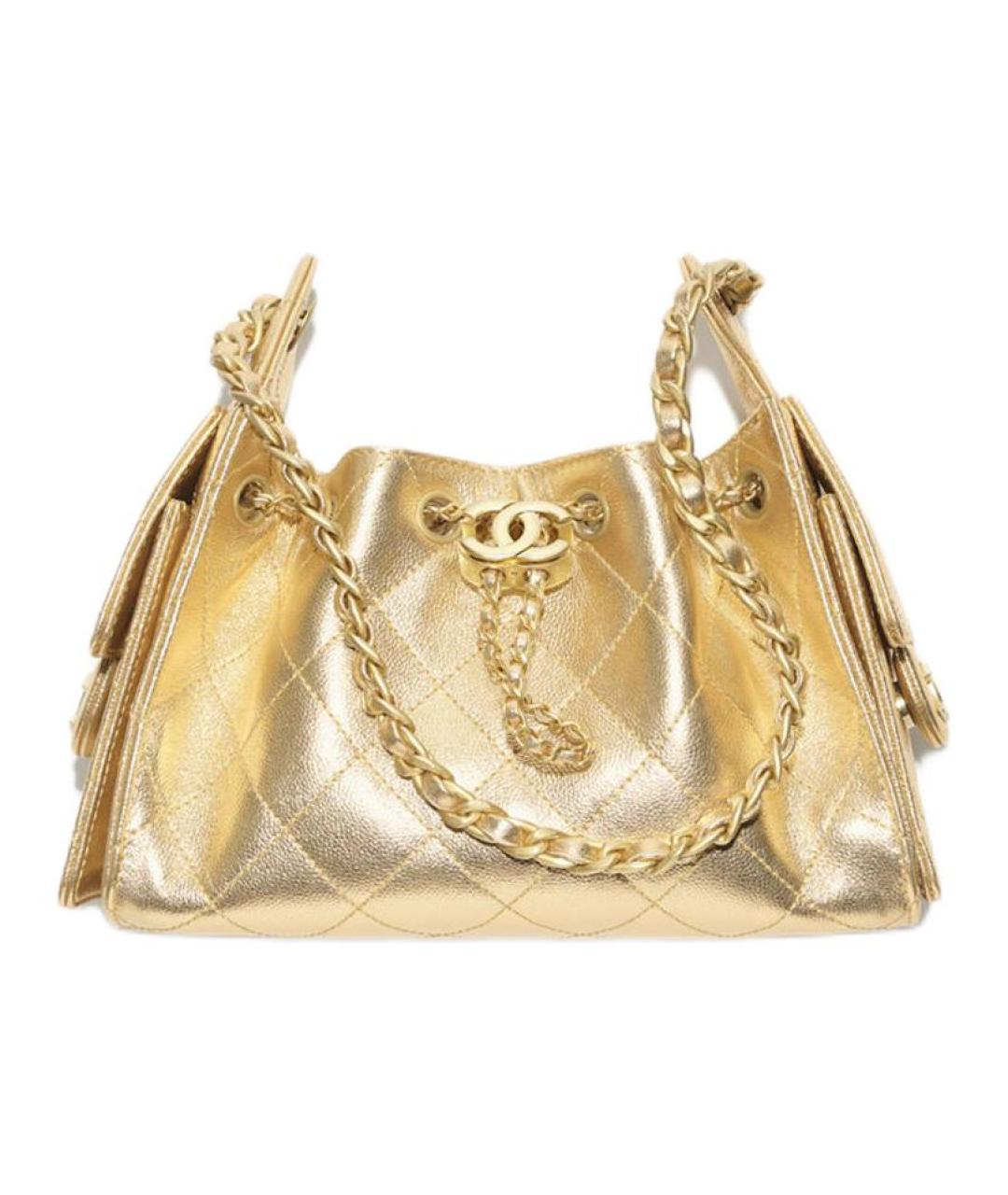 CHANEL Золотая кожаная сумка через плечо, фото 2