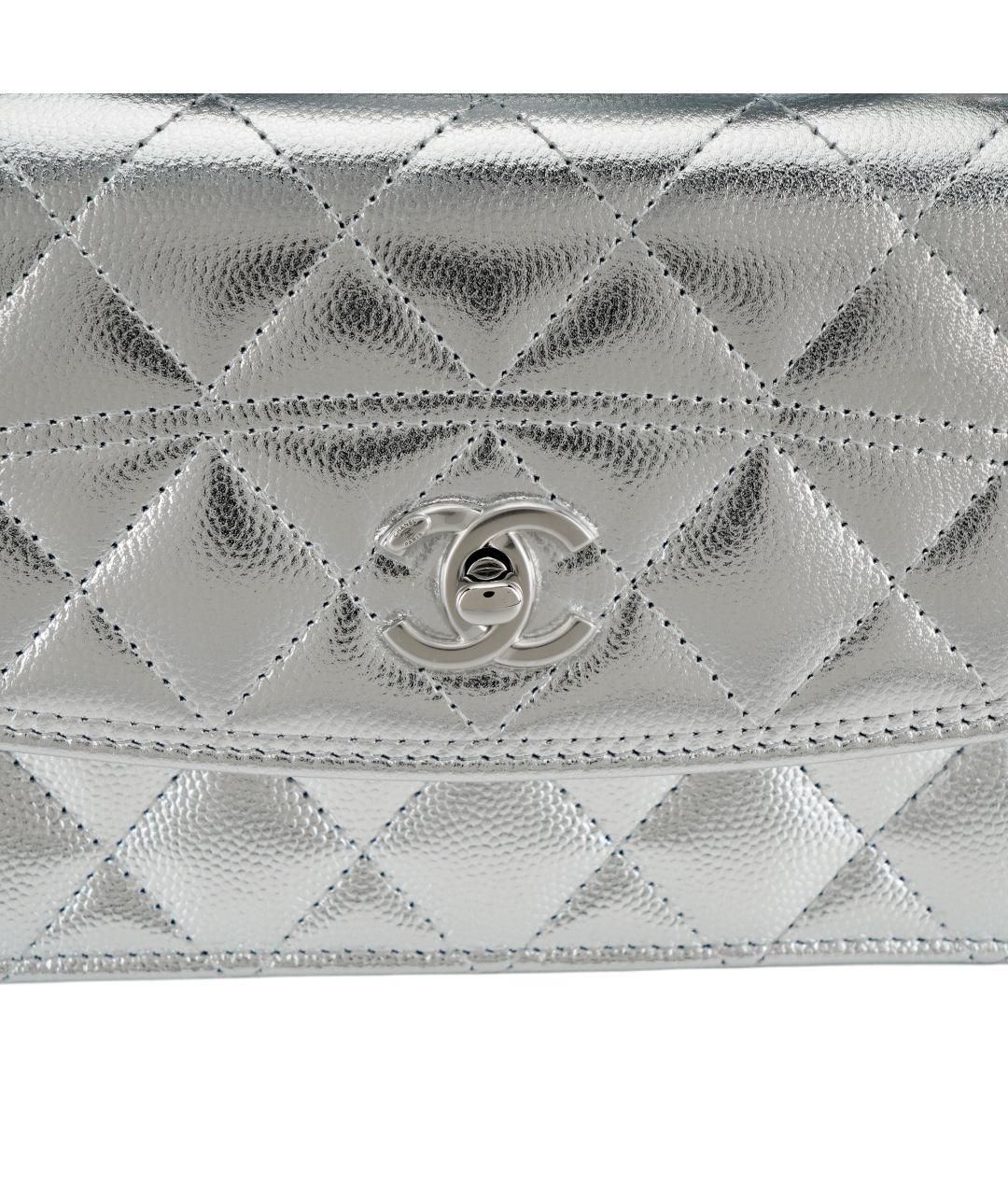 CHANEL Серебряная кожаная сумка через плечо, фото 5