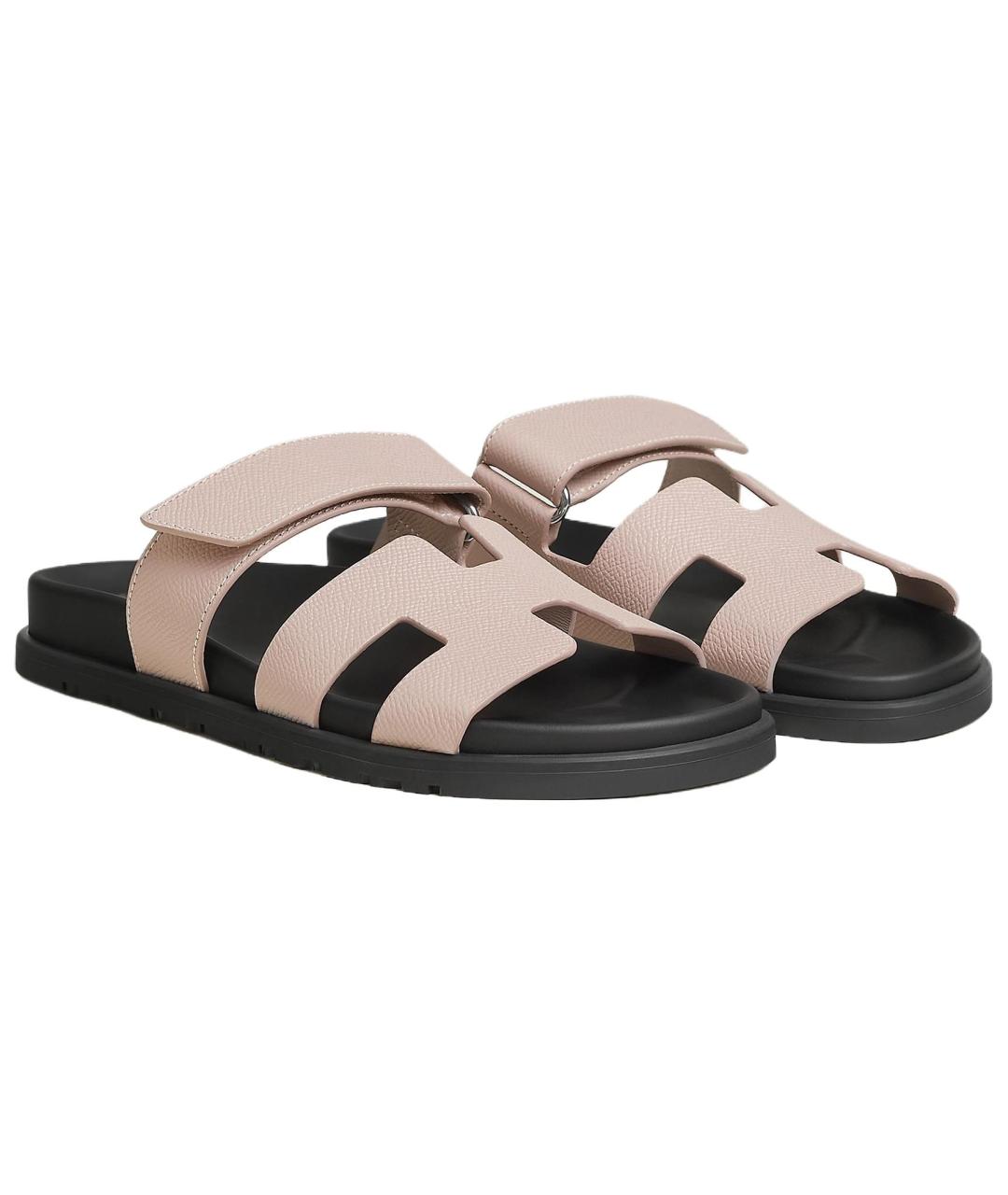 HERMES Розовые кожаные сандалии, фото 3