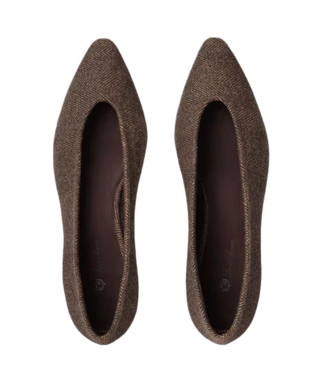 LORO PIANA Коричневые текстильные лодочки на низком каблуке, фото 5