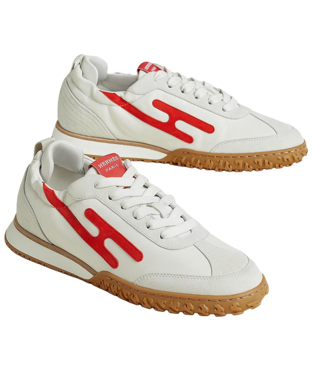 HERMES Белые кожаные кроссовки, фото 4
