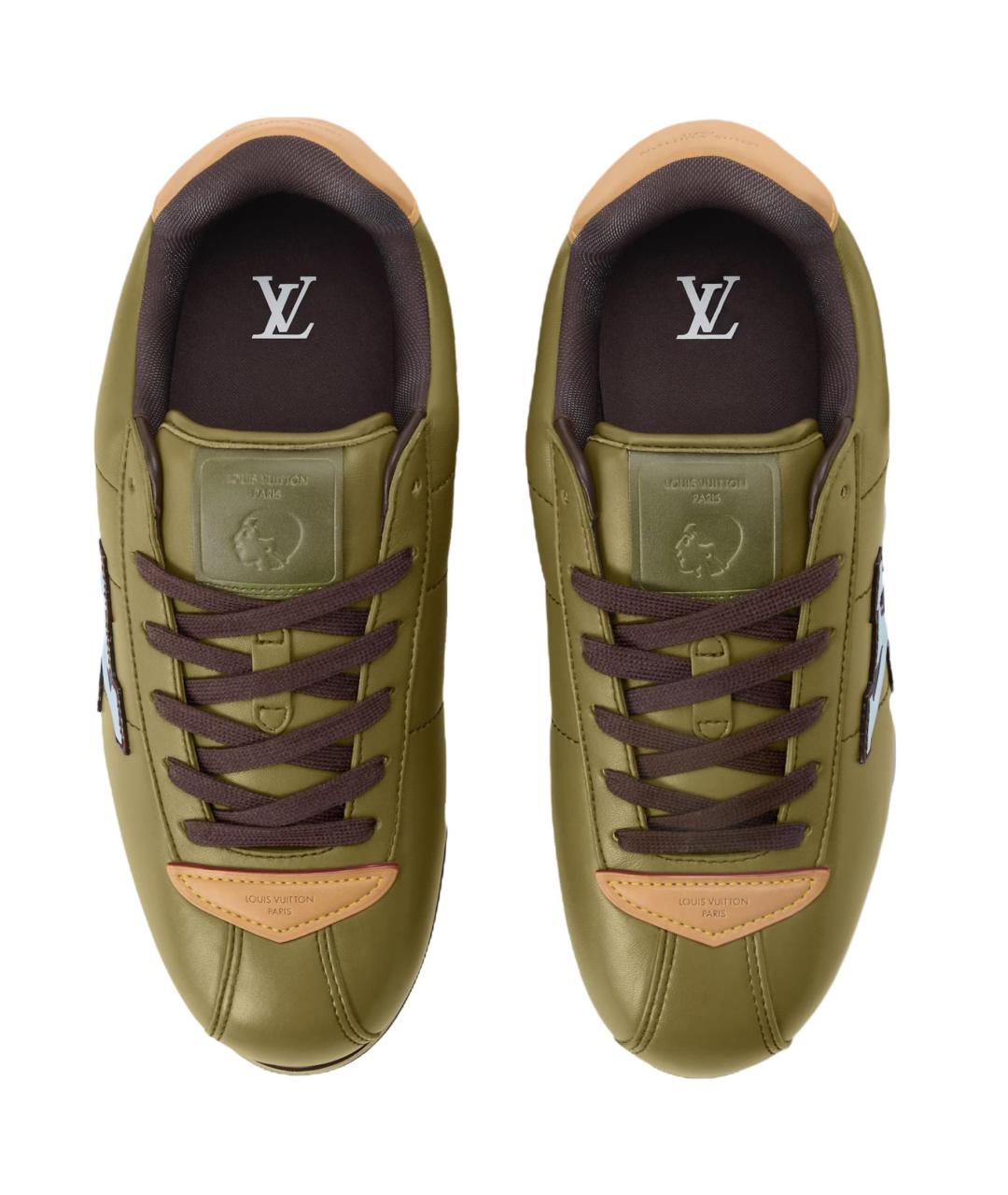 LOUIS VUITTON Зеленые кожаные низкие кроссовки / кеды, фото 4