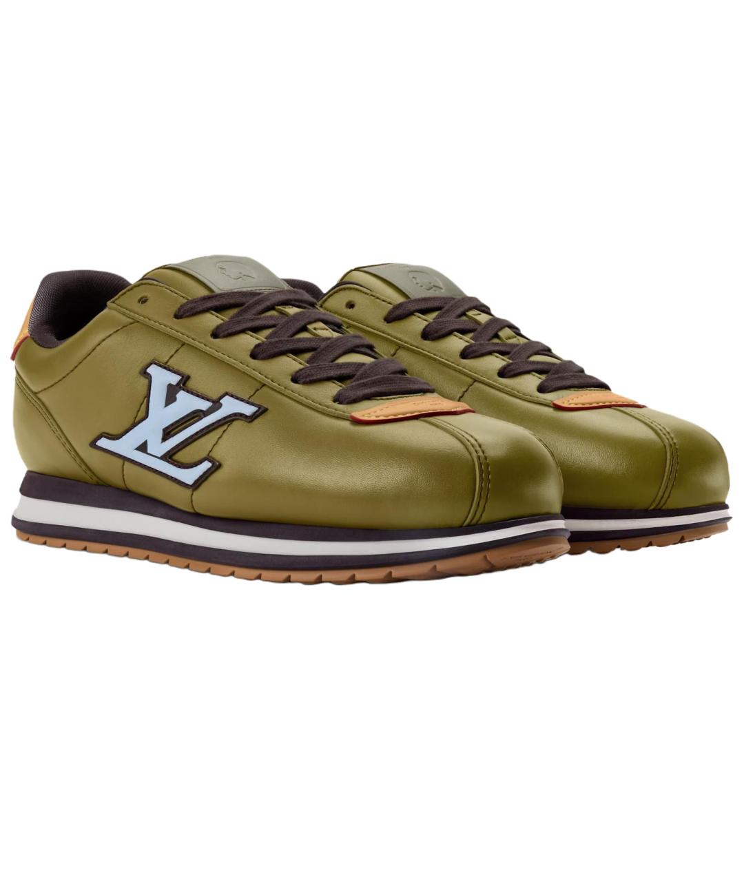 LOUIS VUITTON Зеленые кожаные низкие кроссовки / кеды, фото 3