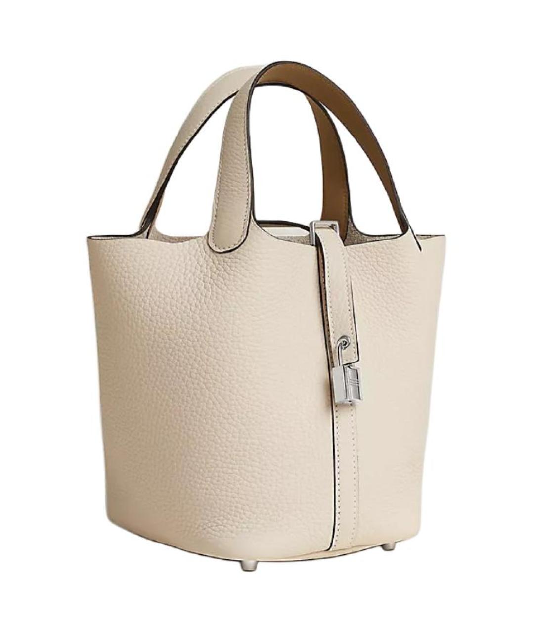 HERMES Бежевая кожаная сумка с короткими ручками, фото 2