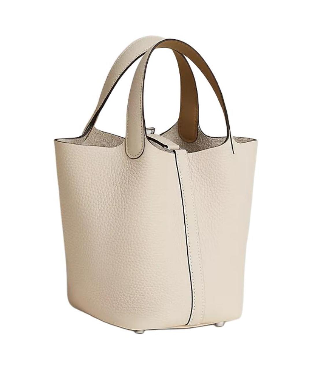 HERMES Бежевая кожаная сумка с короткими ручками, фото 3