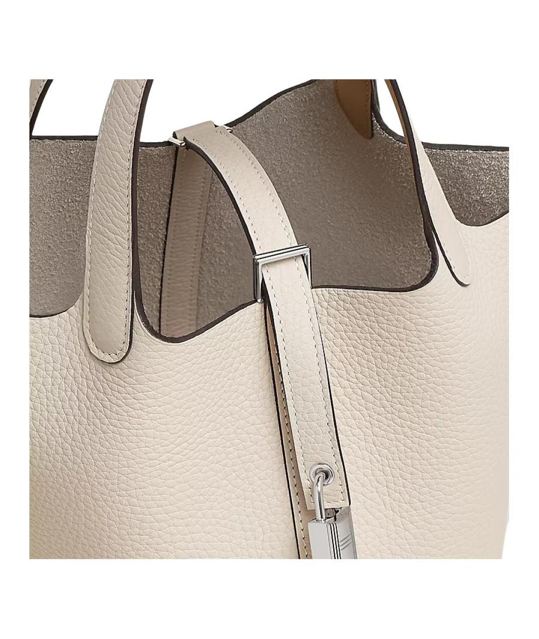 HERMES Бежевая кожаная сумка с короткими ручками, фото 4