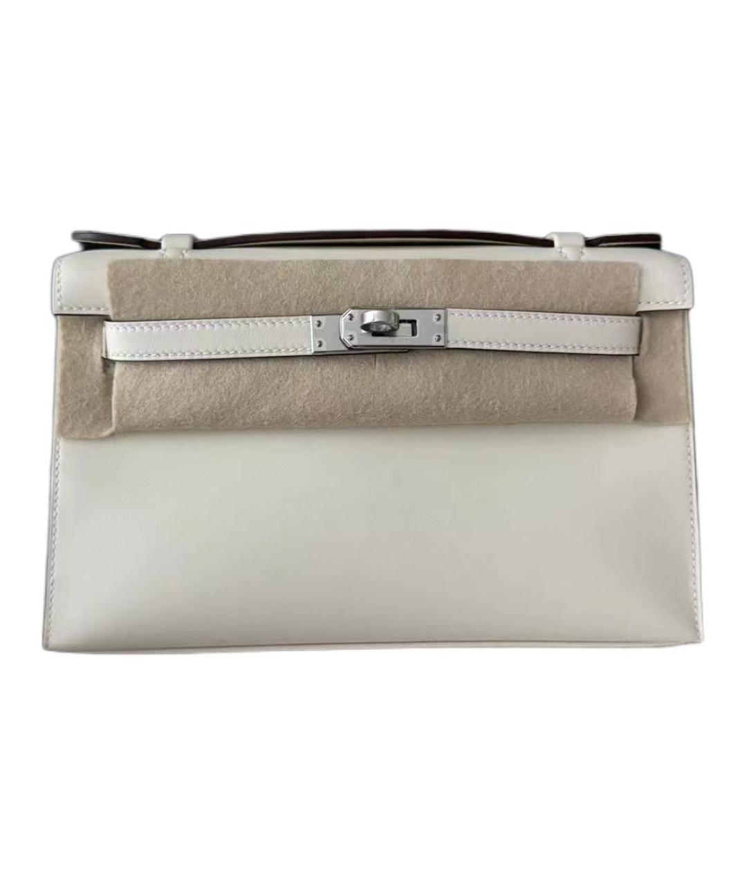 HERMES Белая кожаная сумка с короткими ручками, фото 1