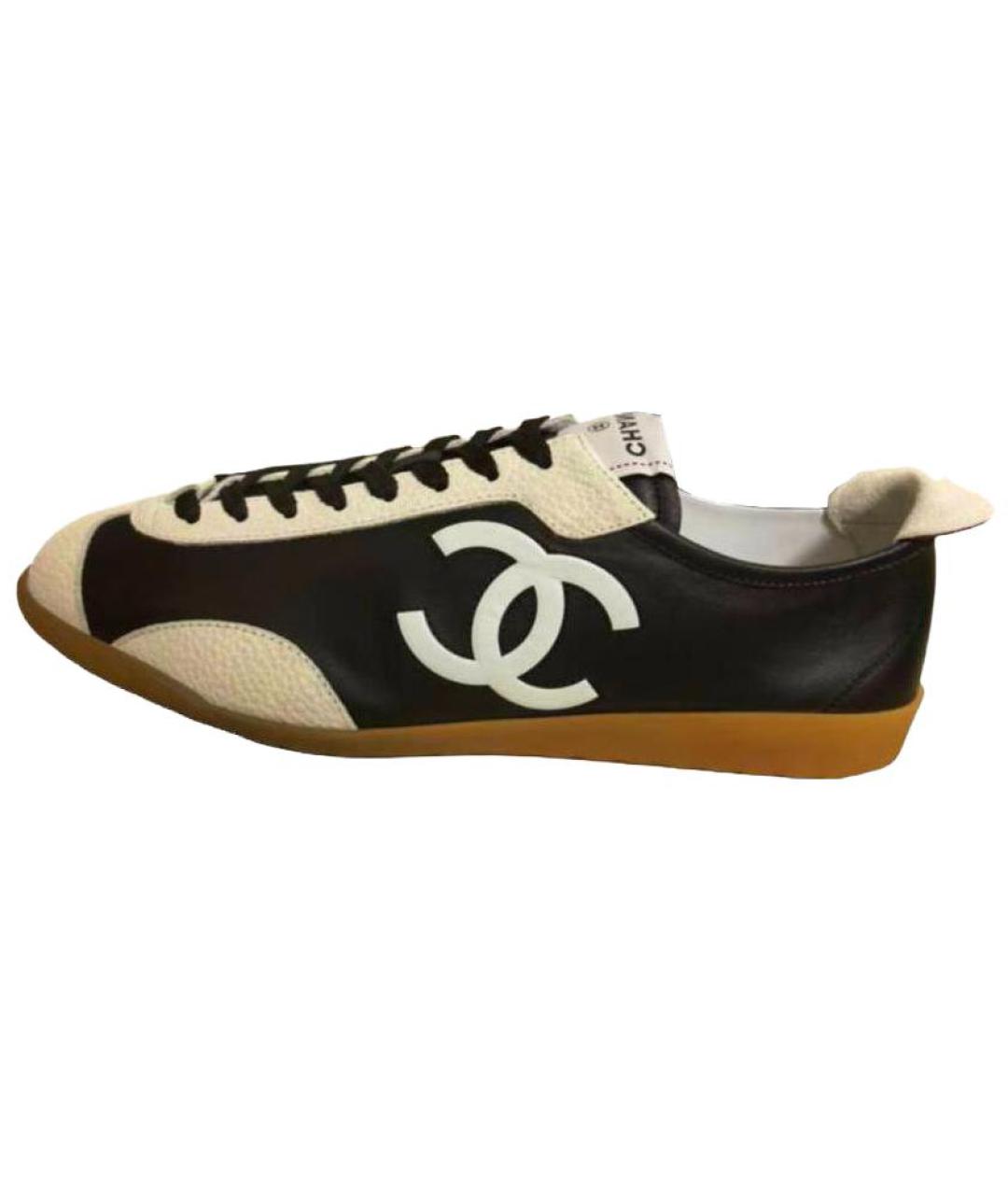 CHANEL Черные кожаные низкие кроссовки / кеды, фото 2