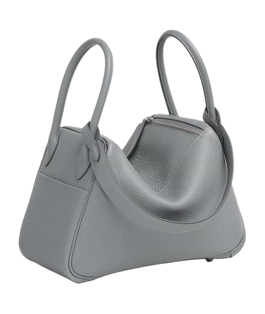 HERMES Серая кожаная сумка с короткими ручками, фото 3