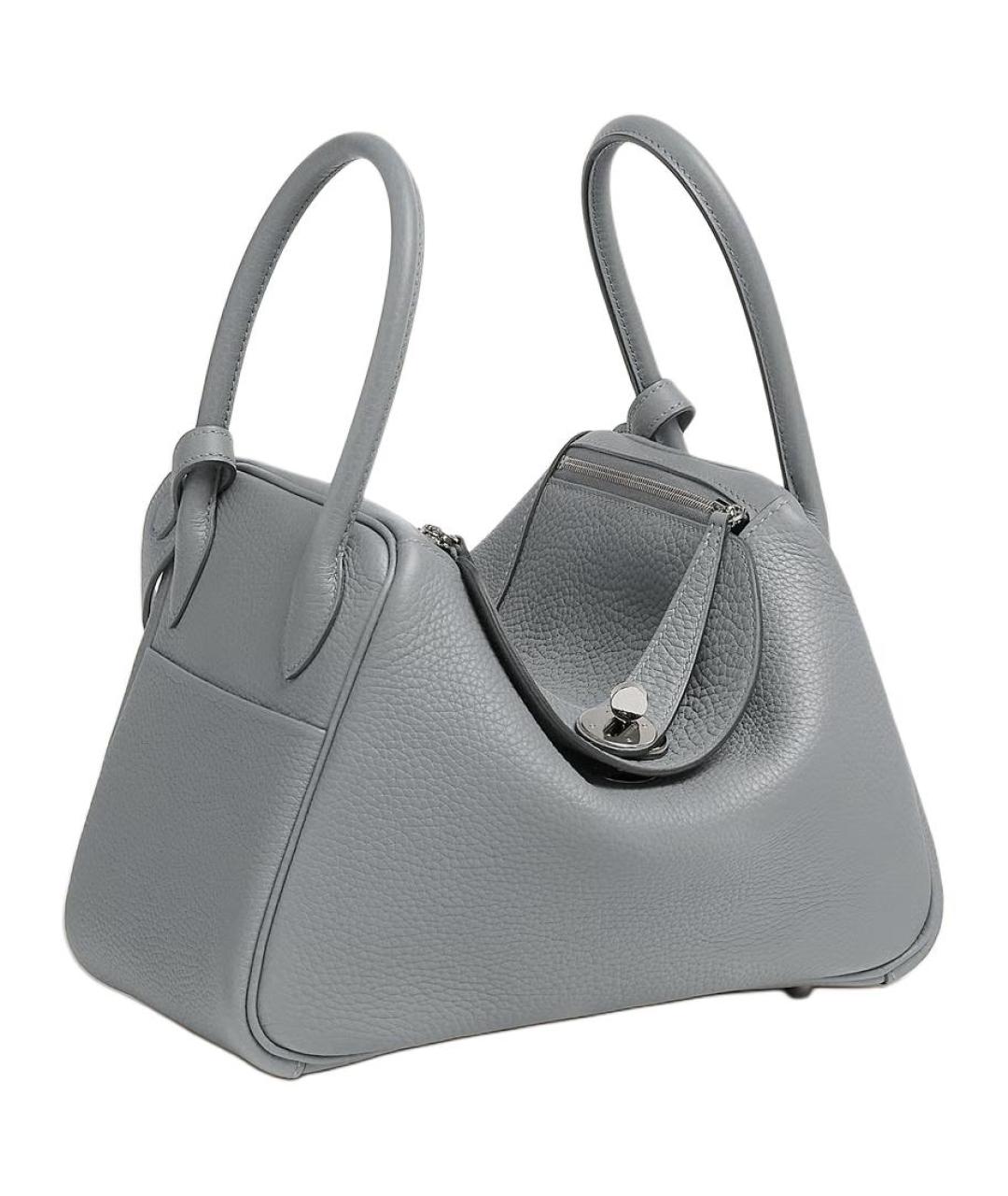 HERMES Серая кожаная сумка с короткими ручками, фото 2