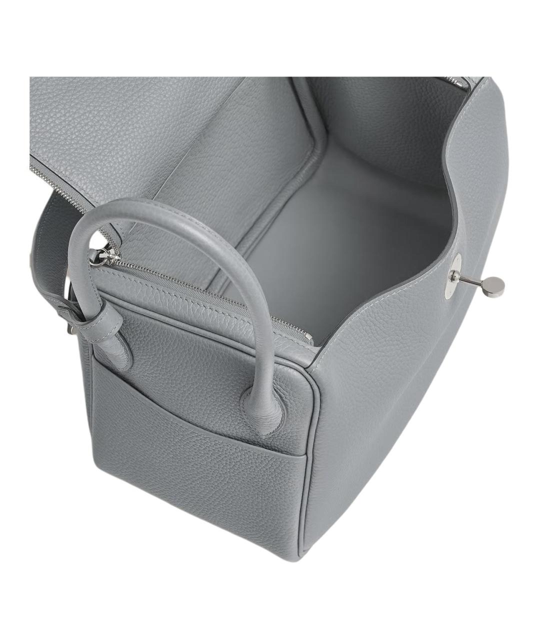HERMES Серая кожаная сумка с короткими ручками, фото 5