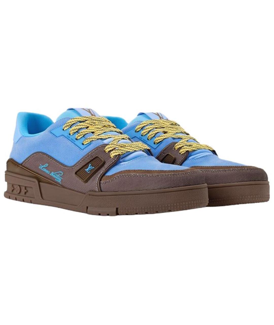 LOUIS VUITTON Синие кожаные низкие кроссовки / кеды, фото 3