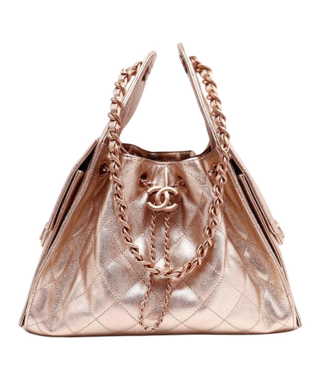 CHANEL Золотая кожаная сумка через плечо, фото 1