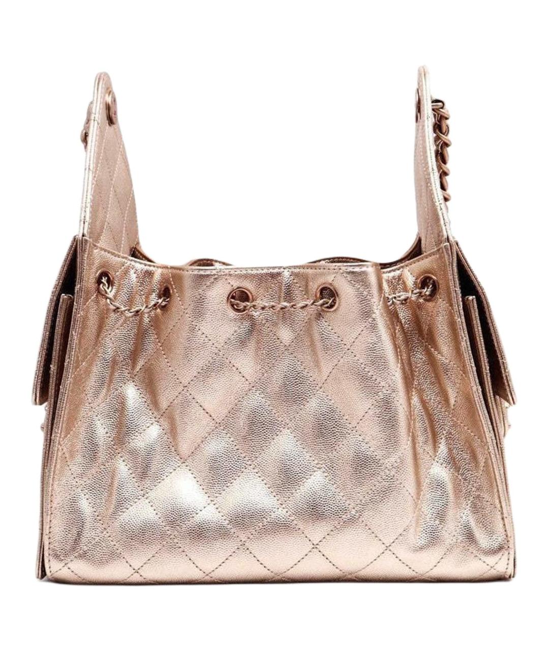 CHANEL Золотая кожаная сумка через плечо, фото 2