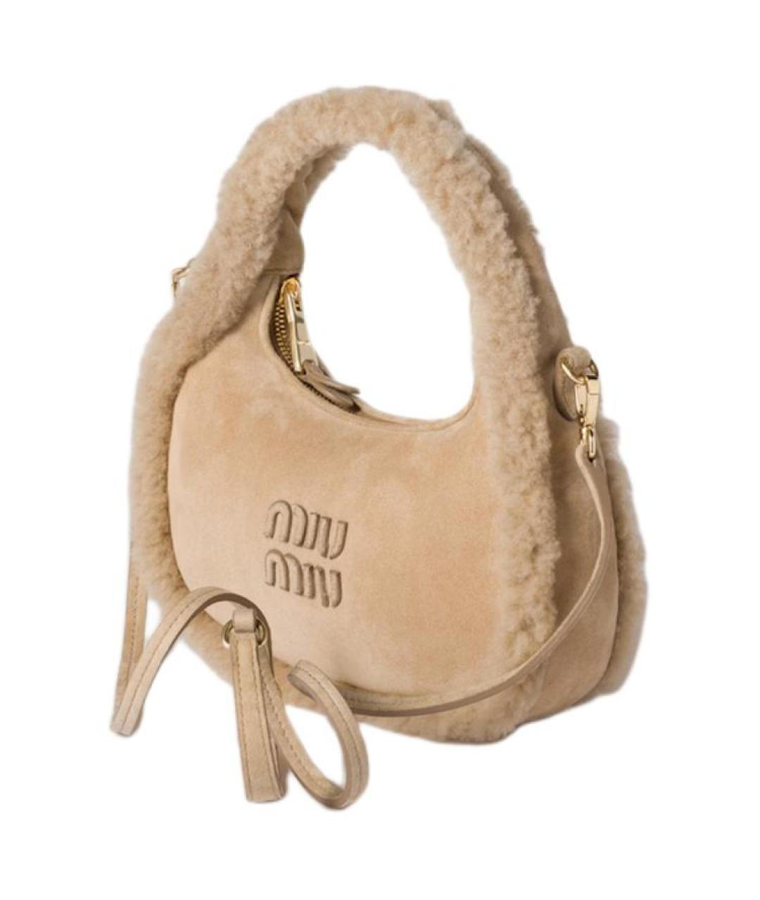 MIU MIU Бежевая замшевая сумка через плечо, фото 2