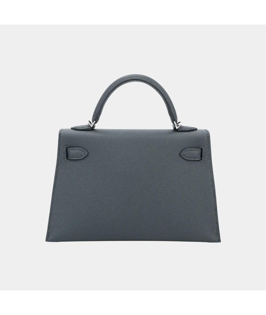 HERMES Серая кожаная сумка с короткими ручками, фото 3