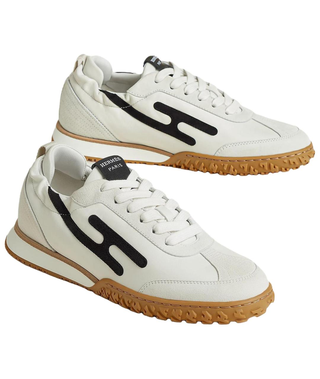 HERMES Белые кожаные кеды, фото 3