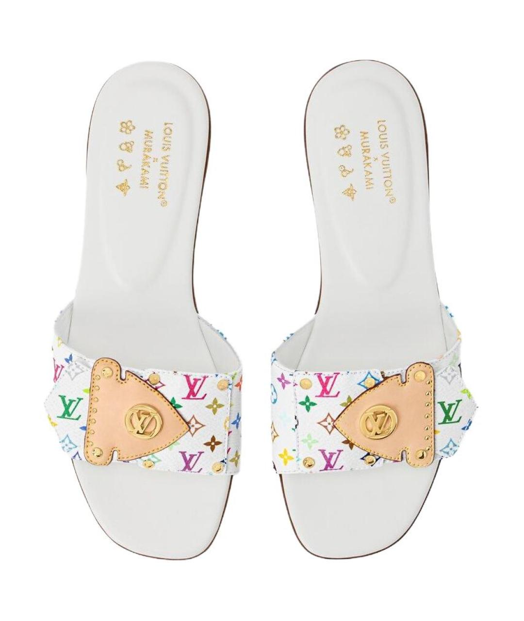 LOUIS VUITTON Белые кожаные шлепанцы, фото 4