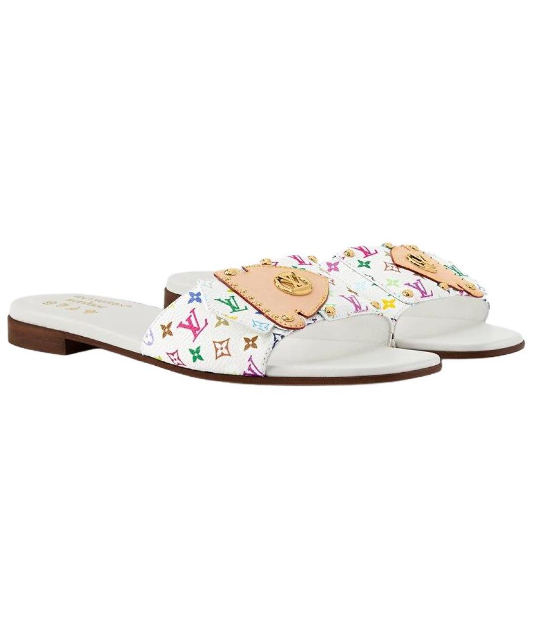 LOUIS VUITTON Белые кожаные шлепанцы, фото 3