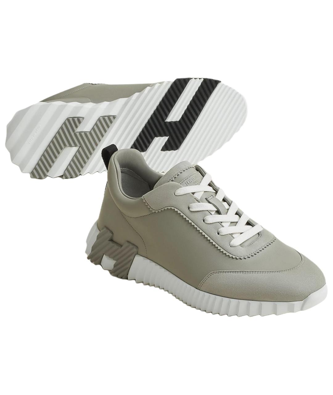 HERMES Серые кожаные низкие кроссовки / кеды, фото 5