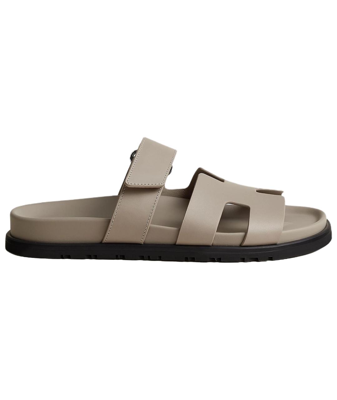 HERMES Бежевые кожаные сандалии, фото 1