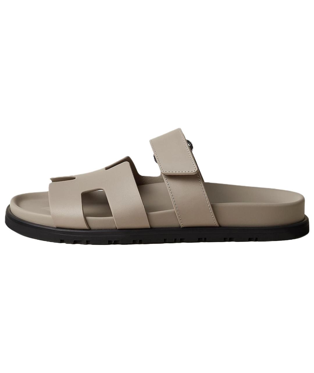 HERMES Бежевые кожаные сандалии, фото 2