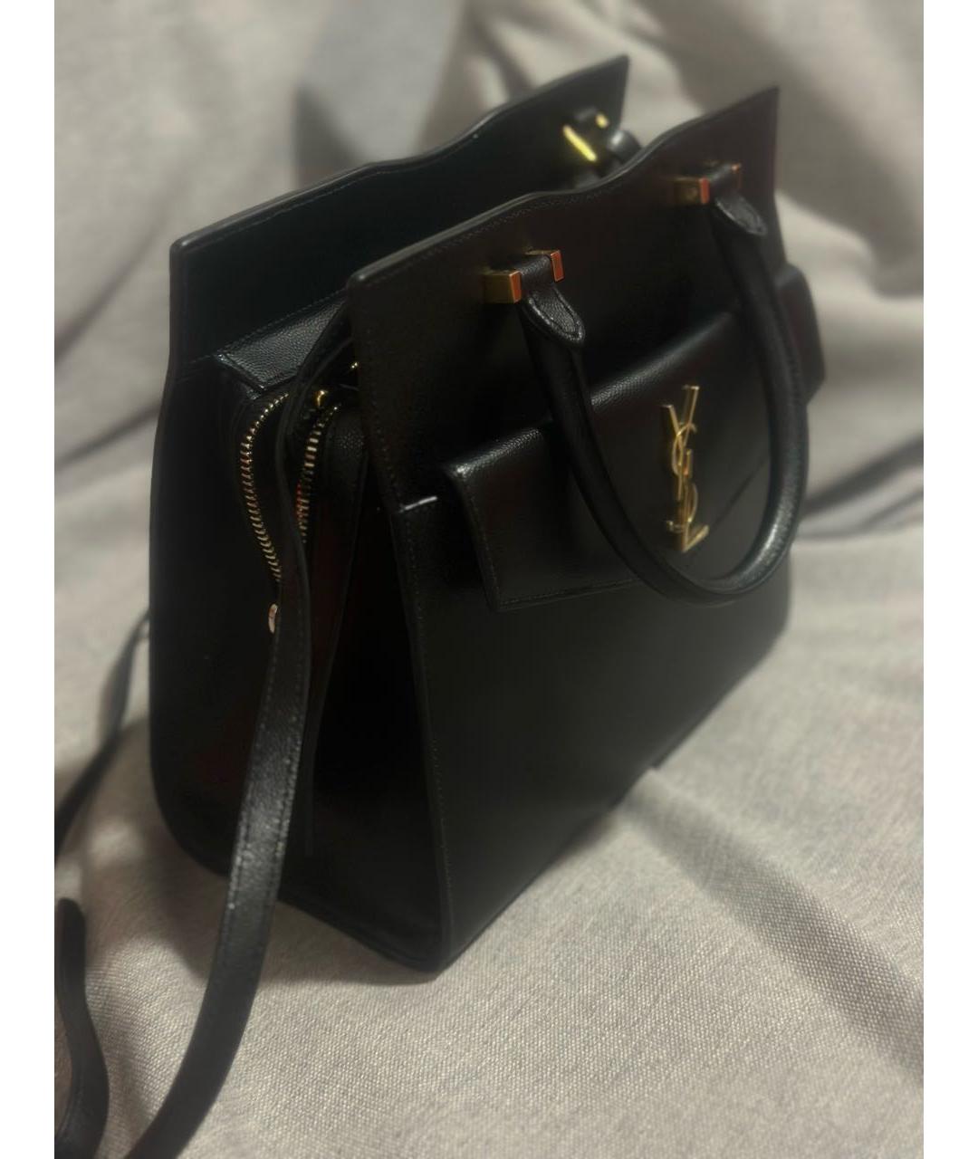 SAINT LAURENT Черная кожаная сумка с короткими ручками, фото 2