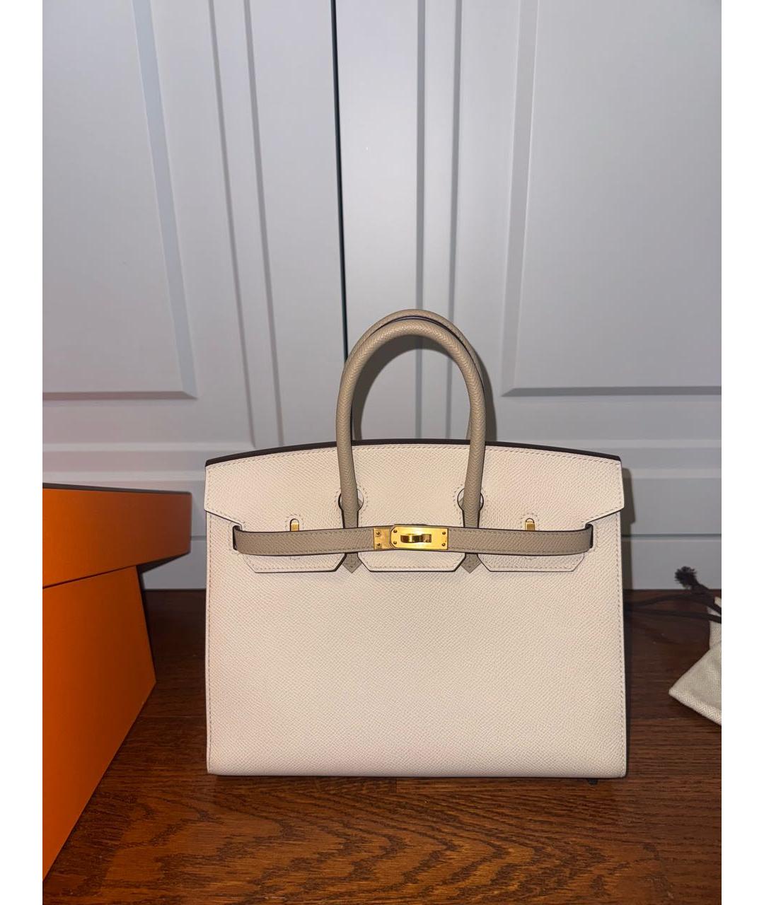 HERMES Бежевая кожаная сумка с короткими ручками, фото 2