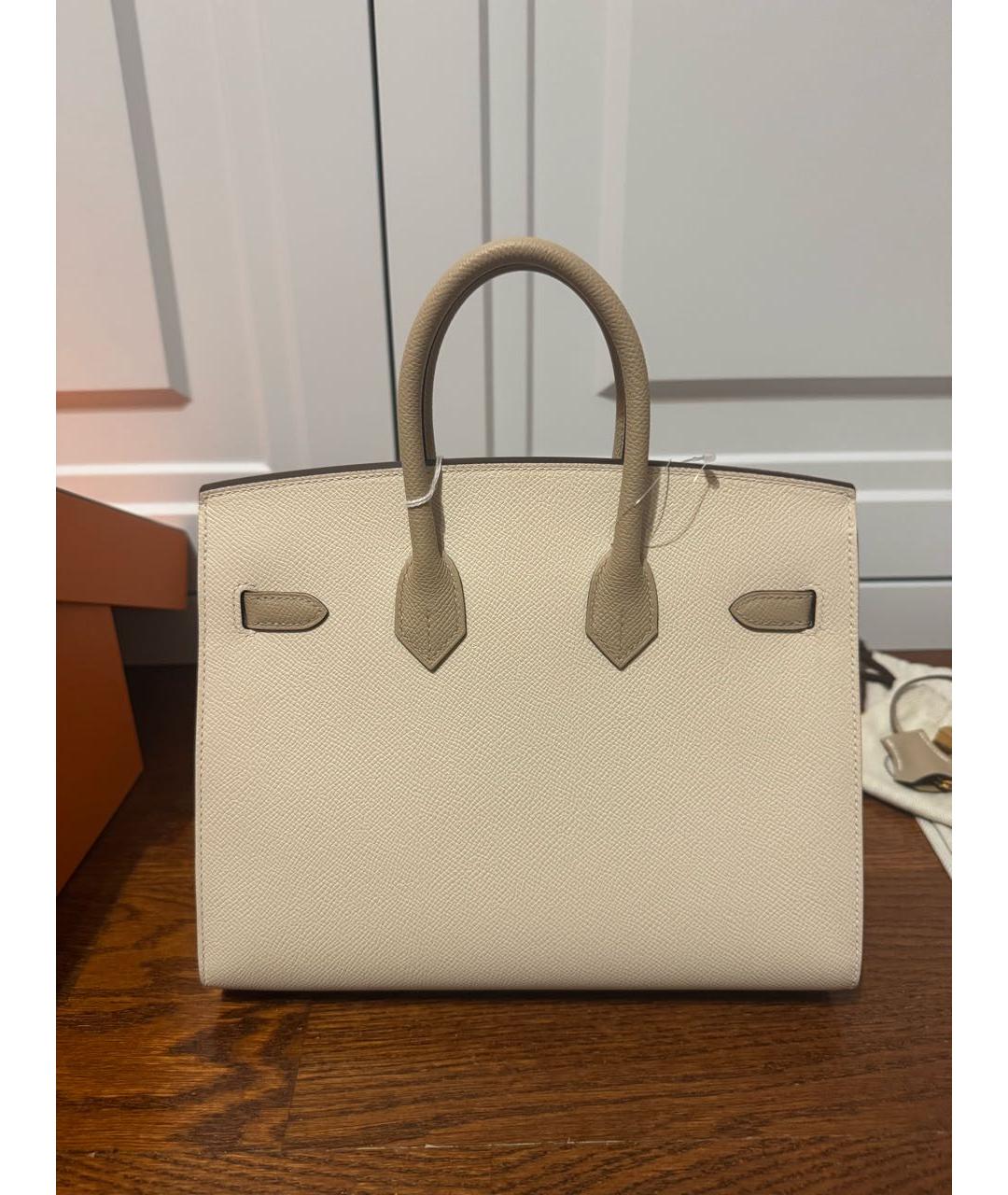 HERMES Бежевая кожаная сумка с короткими ручками, фото 3