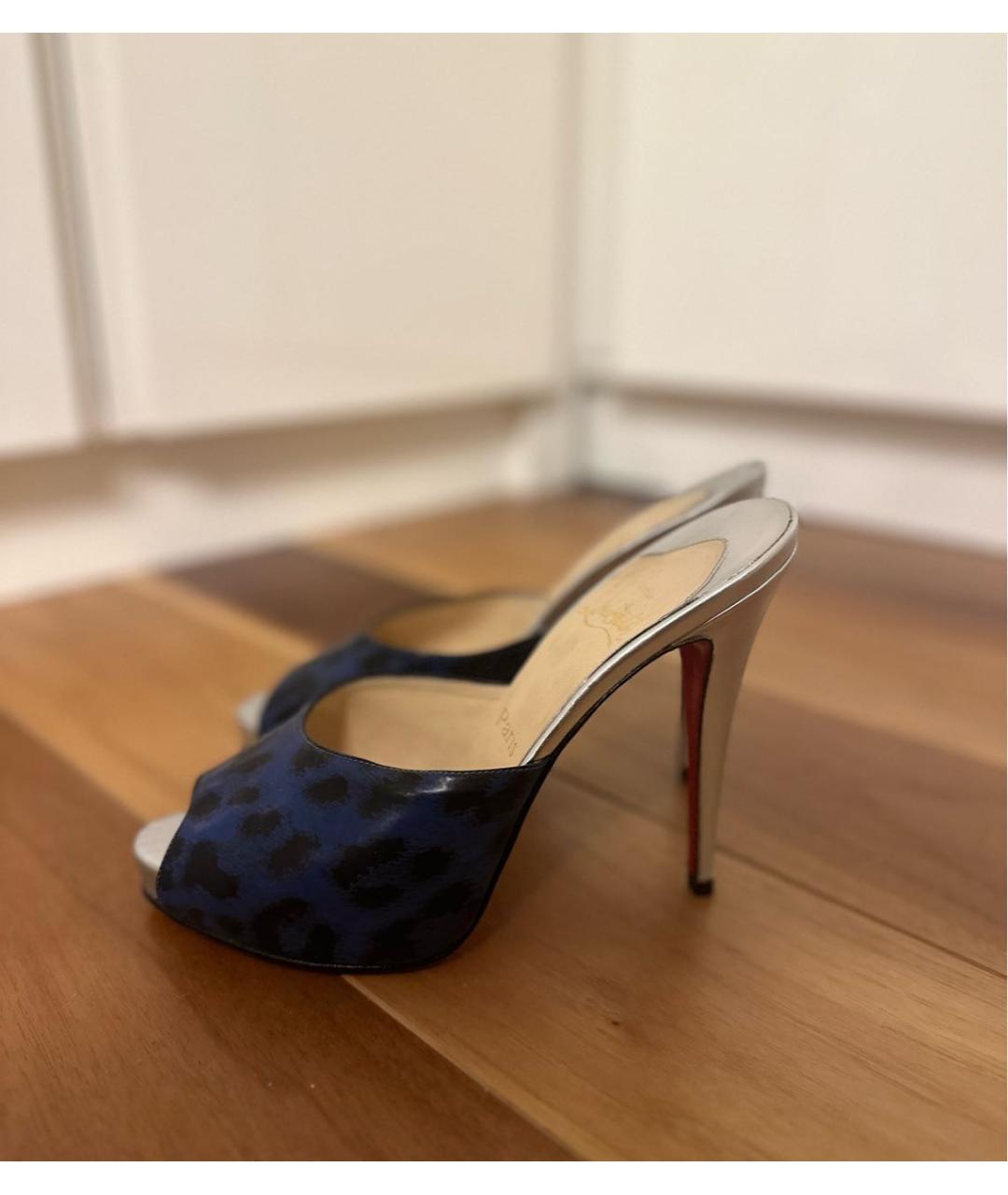 CHRISTIAN LOUBOUTIN Темно-синие кожаные мюли, фото 2