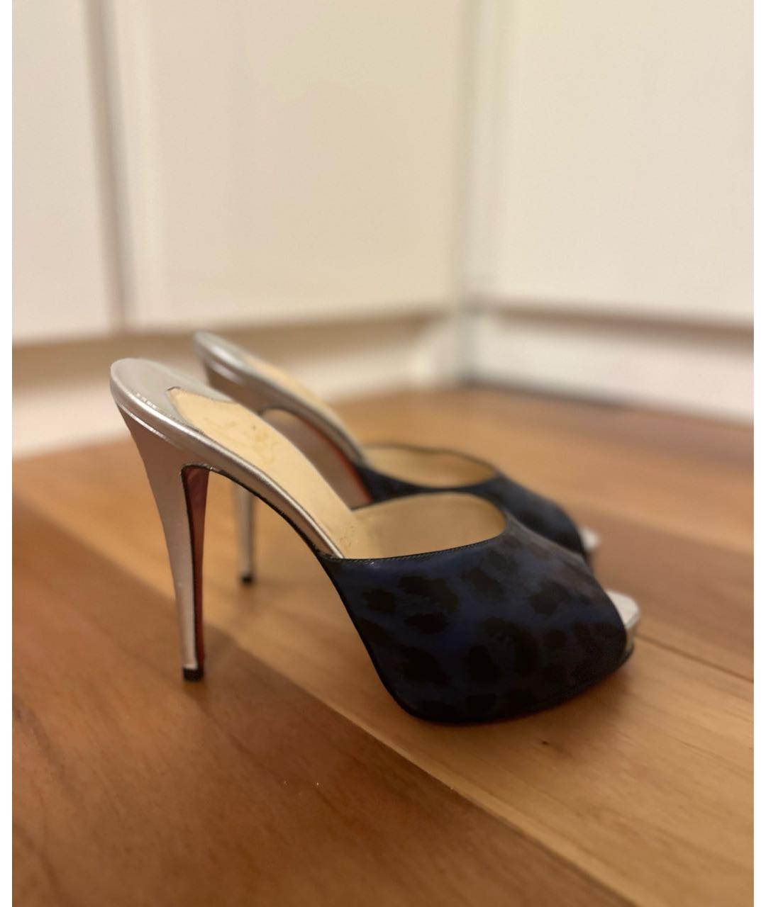 CHRISTIAN LOUBOUTIN Темно-синие кожаные мюли, фото 6