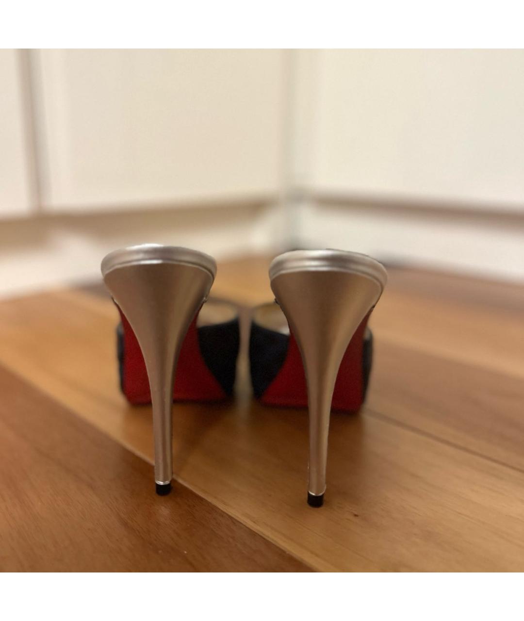 CHRISTIAN LOUBOUTIN Темно-синие кожаные мюли, фото 4