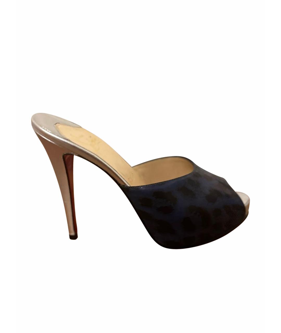 CHRISTIAN LOUBOUTIN Темно-синие кожаные мюли, фото 1
