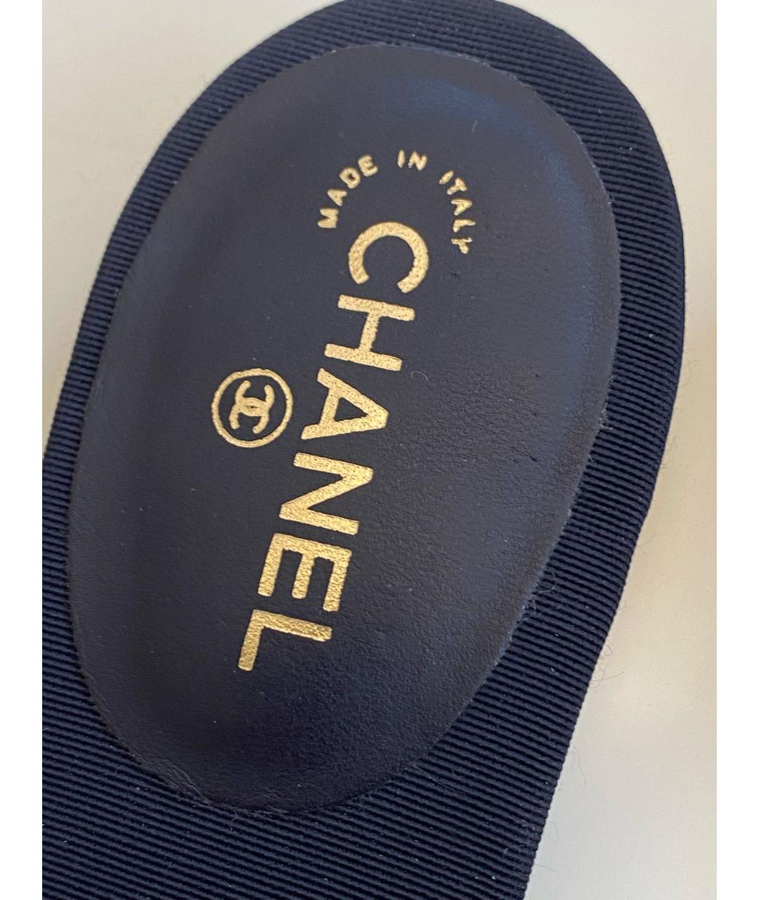 CHANEL Черные текстильные шлепанцы, фото 5